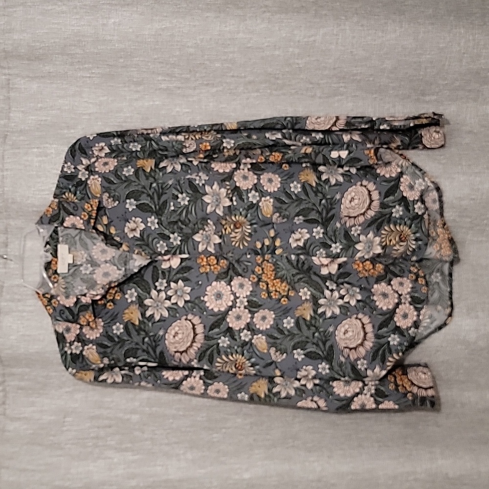 Loft Outlet Gray Peony Floral Print Long Sleeve Button Down Blouse